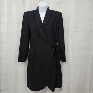 Vintage Kasper Dress Black Wrap Retro Office 4